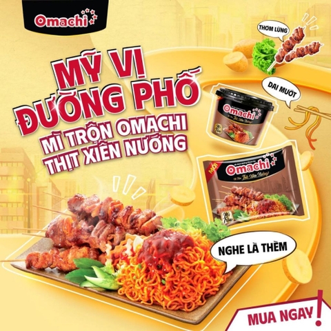 Mì trộn Omachi vị Thịt xiên nướng - Tô 104g