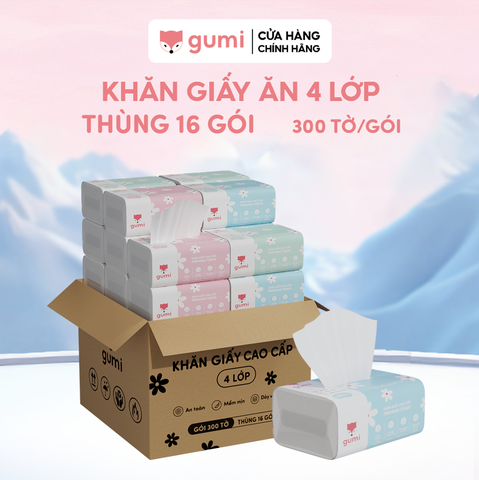 Thùng 16 gói giấy ăn Gumi Cao cấp - 300 tờ/gói