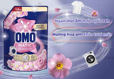 OMO nước giặt Matic cửa trước ngăn ngừa ẩm mốc - túi 1.8kg