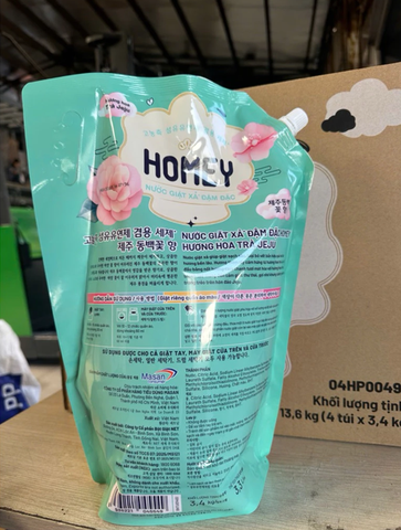 Nước giặt xả đâm đặc Homey hương hoa trà Jeju - túi 3,3L ( mua 1 tặng 1)