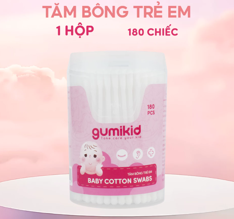 Tăm bông thân nhựa GumiKid - Hộp 180 chiếc
