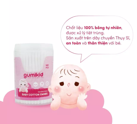 Tăm bông thân nhựa GumiKid - Hộp 180 chiếc