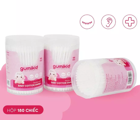 Tăm bông thân nhựa GumiKid - Hộp 180 chiếc