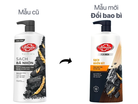 LIFEBUOY Sữa tắm Sạch Bã Nhờn Than HoạtTính Cám Gạo - chai 800g