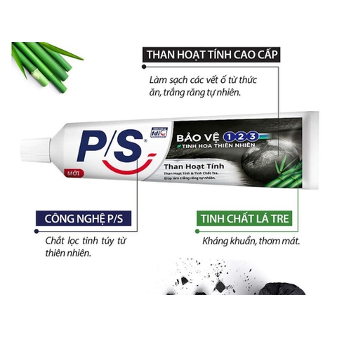 P/S Kem đánh răng TRẮNG RĂNG THAN HOẠT TÍNH & TRE - Hộp 180G