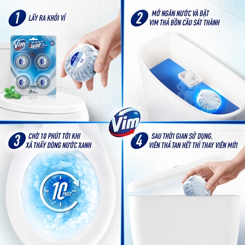 VIM Viên Thả Vệ Sinh Bồn Cầu Hương Bạc Hà 180g - vỉ 6 viên