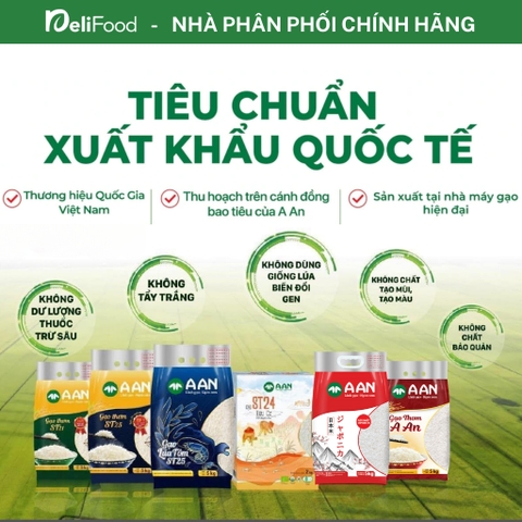 Gạo ST25 chính hãng A AN Túi 3kg - Gạo dẻo thơm ngon số 1 thế giới