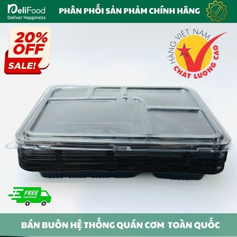 10 Hộp Đựng Cơm Hộp 5 Ngăn Cao cấp – Nắp Trong Suốt, Tiện Lợi