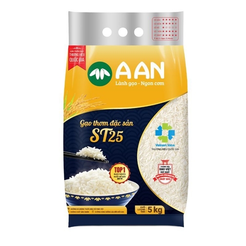 Gạo ST25 chính hãng A AN Túi 5kg - Đặc sản Sóc Trăng gạo ngon số 1 thế giới