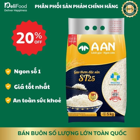 Gạo ST25 chính hãng A AN Túi 5kg - Đặc sản Sóc Trăng gạo ngon số 1 thế giới