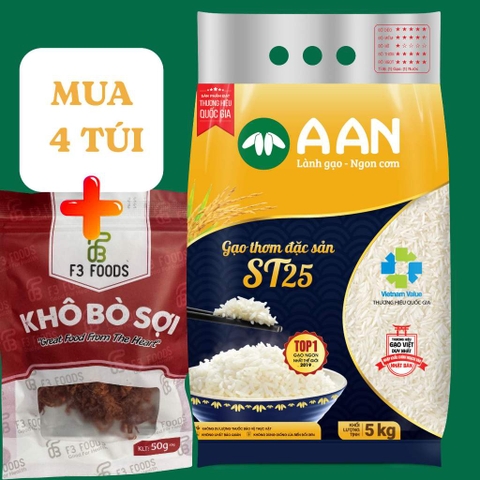 Gạo ST25 chính hãng A AN Túi 5kg - Đặc sản Sóc Trăng gạo ngon số 1 thế giới