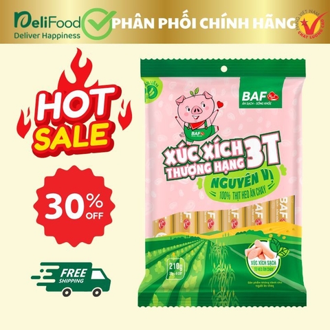 Xúc xích ăn liền Thượng hạng 3T Nguyên vị - Gói lớn (6 cây)