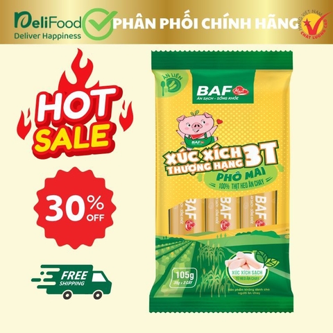 Xúc xích phô mai ăn liền thượng hạng 3T Phô mai - Gói 105g