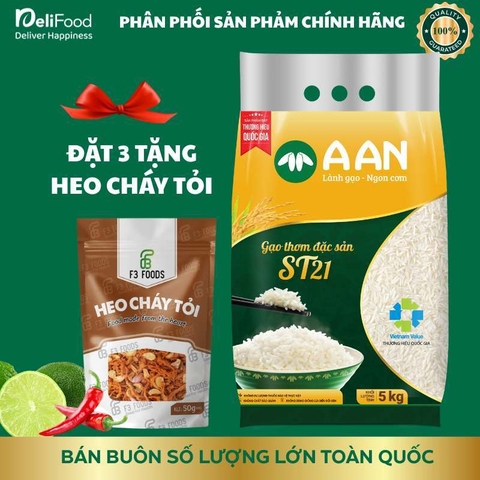 Gạo ST21 chính hãng A AN túi 5kg - Thơm ngon thượng hạng, dẻo vừa, ngọt hậu