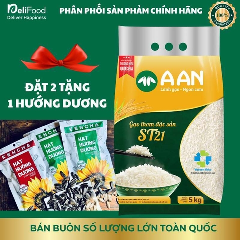 Gạo ST21 chính hãng A AN túi 5kg - Thơm ngon thượng hạng, dẻo vừa, ngọt hậu