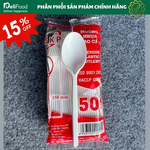 Muỗng Nhựa PP 150mm | Gói 50 Cái | Muỗng Dùng 1 Lần | UKP Cao Cấp | Chuẩn ISO HACCP