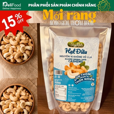 Hạt Điều Rang Không Muối Cao cấp VegeNuts 500g – Giòn Thơm Tự Nhiên