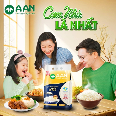 Gạo ST25 AAN Chính Hãng 5kg – Chuẩn ST25 Dẻo Ngon, An Toàn Cho Sức Khỏe