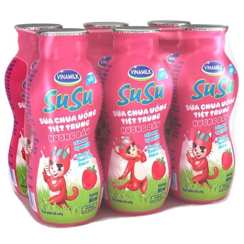 Sữa Chua Uống Tiệt Trùng Susu Hương Dâu Vinamilk 6x80ml – Ngon thơm, bé mê tít