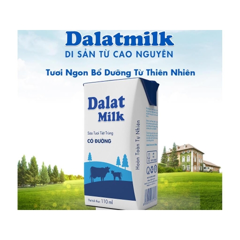 Sữa tươi tiệt trùng Dalat milk ít đường  - Hộp 180ml