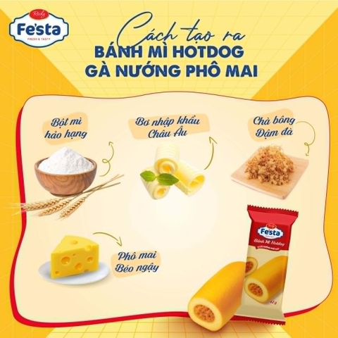 Bánh mì Hotdog Gà nướng phô mai Fe'sta Richy - gói 42g