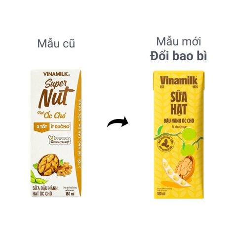 SỮA ĐẬU NÀNH ÓC CHÓ VINAMILK ít đường - HỘP 180ml