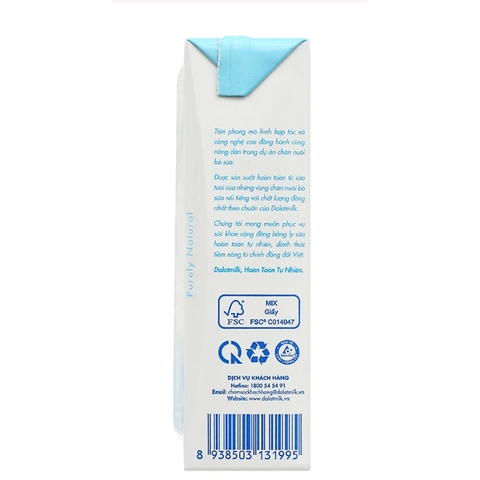 Sữa tươi tiệt trùng Dalat milk không đường  - Hộp 180ml
