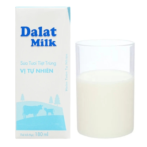 Sữa tươi tiệt trùng Dalat milk không đường  - Hộp 180ml