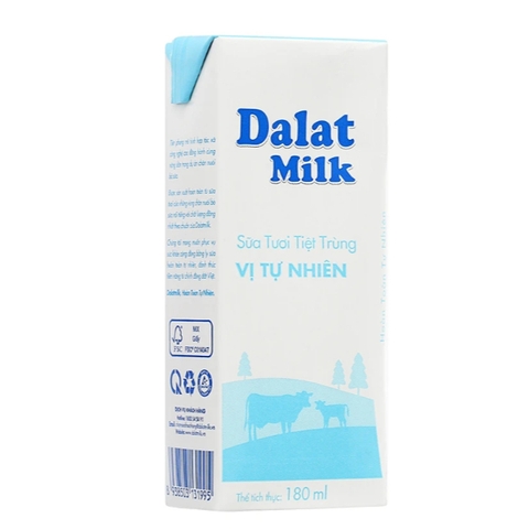 Sữa tươi tiệt trùng Dalat milk không đường  - Hộp 180ml