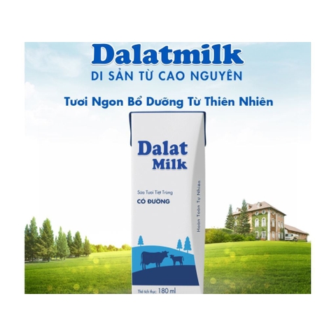 Sữa tươi tiệt trùng Dalat milk có đường  - Hộp 180ml