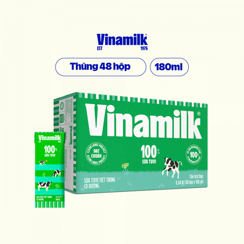 SỮA TƯƠI TIỆT TRÙNG VINAMILK 100% CÓ ĐƯỜNG - Hộp 180ml