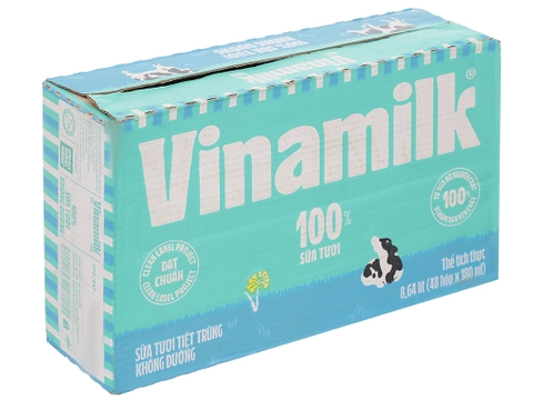 Sữa tươi Vinamilk 100% không đường - Hộp 180ml