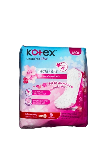 Băng vệ sinh Kotex hoa anh đào siêu mỏng Không Cánh 23cm - bịch 8 miếng