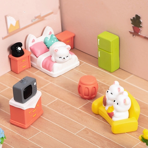 Mô hình vật dụng nội thất gia đình gấu trắng trang trí nhà búp bê, tiểu cảnh, DIY