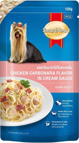 Thức ăn ướt cho chó dạng túi Smartheart Special 120g - Vị Gà viên nấu sốt kem Carbonara kiểu Ý