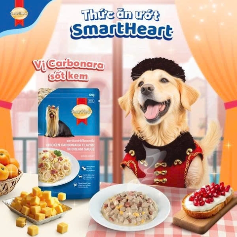 Thức ăn ướt cho chó dạng túi Smartheart Special 120g - Vị Gà viên nấu sốt kem Carbonara kiểu Ý