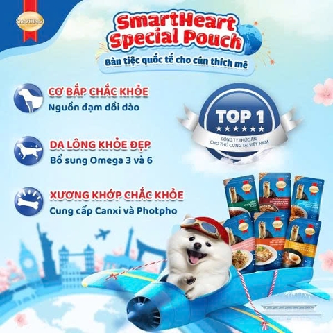 Thức ăn ướt cho chó dạng túi Smartheart Special 120g - Vị Gà viên nấu sốt kem Carbonara kiểu Ý