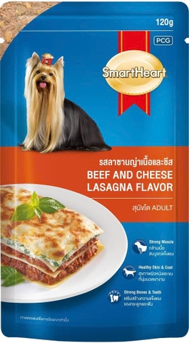 Thức ăn ướt cho chó dạng túi Smartheart Special 120g - Vị bò phô mai Lasagna kiểu Ý