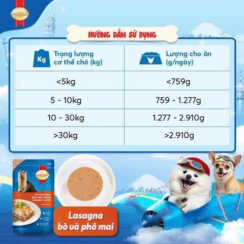 Thức ăn ướt cho chó dạng túi Smartheart Special 120g - Vị bò phô mai Lasagna kiểu Ý