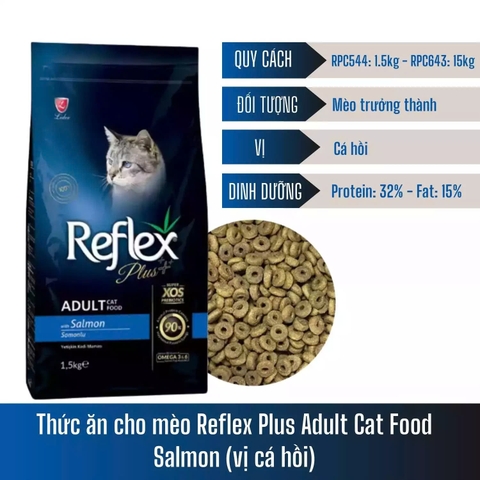 Thức ăn hạt cho mèo - Reflex Plus Adult Cat - Vị cá hồi - 1,5kg
