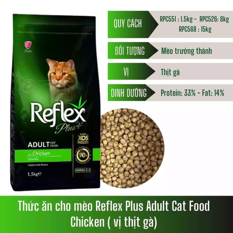 Thức ăn hạt cho mèo - Reflex Plus Adult Cat - Vị Gà- 1,5kg