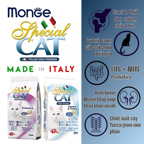 Thức ăn hạt cho mèo - Monge SPECIAL CAT Adult Urinary - Vị Gà 1.5kg