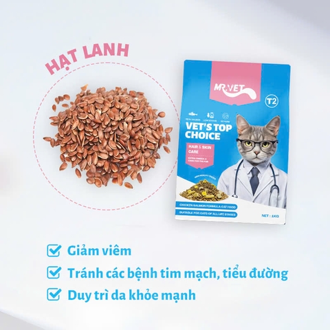 Thức ăn hạt cho mèo - Mr.Vet T2 - Hair & skin