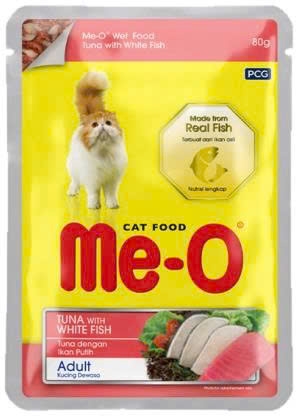 Thức ăn ướt Me-O túi vị cá ngừ với cá thịt trắng