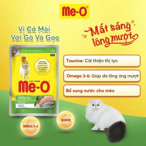 Thức ăn ướt Me-O túi vị cá mòi với gà & gạo