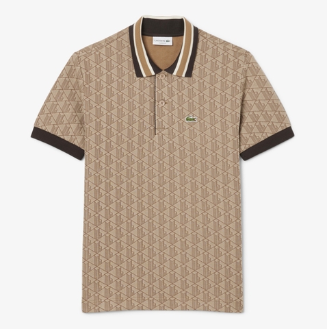 Áo Polo Lacoste Nam Monogram Dáng Classic Cổ Điển DH1417-00-6IR Màu Nâu