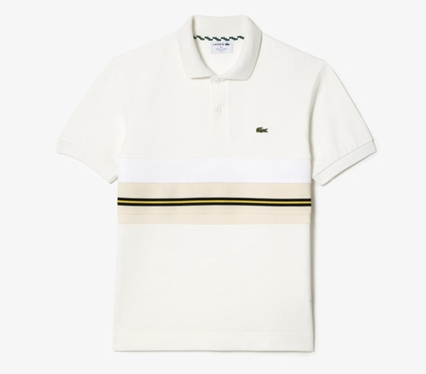 Áo Polo Lacoste Nam Phối Sọc Dáng Classic Cổ Điển PH1132-00-70V Màu Trắng Kem