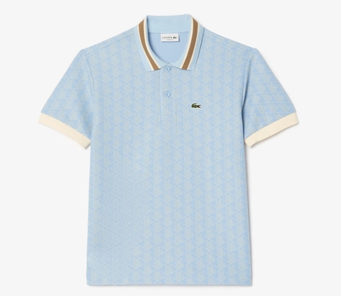 Áo Polo Lacoste Nam Monogram Dáng Classic Cổ Điển DH1417-00-WB5 Màu Xanh Da Trời