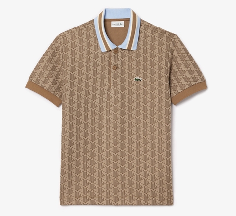 Áo Polo Lacoste Nam Monogram Dáng Classic Cổ Điển DH1417-00-IRP Màu Nâu