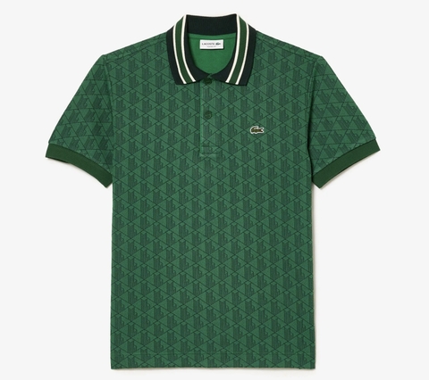 Áo Polo Lacoste Nam Monogram Dáng Classic Cổ Điển DH1417-00-QIJ Màu Xanh Lục